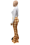 Casual Polyester Plaid Long Sleeve Tee Top Flare Leg Pants Sets BDF8038
