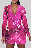 Casual Polyester Galaxy Graphic Long Sleeve V Neck Shorts Sets SDD9450