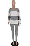 Casual Spliced Double Color Long Sleeve Sweater Two-Piece PU6013