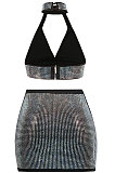 Sexy Set Auger Deep V Chest WrapTwo-Piece Short Skirt  KF70