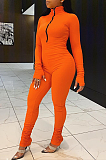 Casual Long Sleeve High Neck Ruffle Bodycon Jumpsuit LL6302
