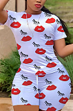 Summer Casual Mouth Graphic Short Sleeve Knotted Strap Tee Top Shorts Sets