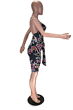 Summer Casual Polyester Pop Art Print Sleeveless Cold Shoulder Shorts Sets LL6295