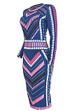 Casual Geometric Graphic Long Sleeve Wave Point Stripe Contrast Color Sexy Dress GL6075