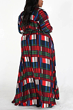 Casual Colorblock Long Sleeve V Neck Slant Pocket Long Dress CY1278