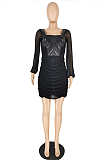 Casual Sexy Polyester Long Sleeve Spliced Hollow Out Mini Dress E8513