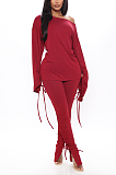 Sexy Striped Long Sleeve Sleeve Knot Utility Blouse Straight Leg Pants Sets LS6394
