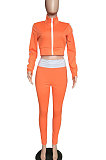 Pure Color Casual Sporty Long Sleeve Zipper Spliced Two-Piece WXY8821
