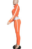 Pure Color Casual Sporty Long Sleeve Zipper Spliced Two-Piece WXY8821