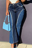 Washing Spliced Color Matching Boot Sexy Jeans Long Pants LA3230