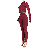 Fashion Sexy Stand Collar Tight Pure Color Two-Piece MDF5174