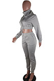 Pure Color Casual Long Sleeve With Hood High Neck Two-Piece BLE2183