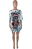 Casual Simplee Pop Art Print Short Sleeve Round Neck T Shirt Dress MMS8021