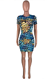 Night Out Sexy Leopard Short Sleeve Round Neck Mini Dress MMS8020