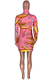 Casual Modest Cartoon Graphic Long Sleeve Lapel Neck Mini Dress MMS8025