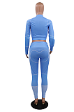 Casual Modest Sporty Long Sleeve Round Neck Crop Top Tailored Pants Sets CCY8759