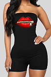 Night Out Sexy Mouth Graphic Off Shoulder Tube Romper Shorts MMS8007