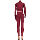 Fashion Sexy Stand Collar Tight Pure Color Two-Piece MDF5174