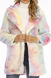 Tie Dye Long Sleeve Printing Multicolor Loose Fur Villi  Coat A8585