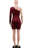 Club Sexy One Shoulder Party Sequins Small Open Fork A line Dress CCY8736