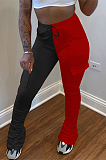 Casual Polyester Contrast Binding Waist Tie Mid Waist Long Pants OH3882