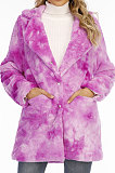 Tie Dye Long Sleeve Printing Multicolor Loose Fur Villi  Coat A8585