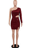Club Sexy One Shoulder Party Sequins Small Open Fork A line Dress CCY8736