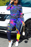 Casual Simplee Tie Dye Long Sleeve Round Neck Long Pants Sets MOM5055
