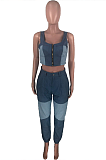 Casual Sexy Scoop Neck Spliced Tank Top Jeans Sets MOM5054