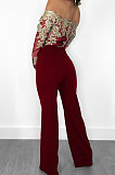 One Word Led Off Shoulder Embroidered Sexy Wide Leg Jumpsuits CCY8064