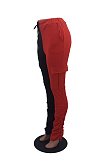 Casual Polyester Contrast Binding Waist Tie Mid Waist Long Pants OH3882