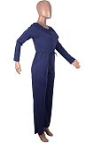 Casual Basics Simplee Long Sleeve Round Neck Waist Tie Wide Leg Jumpsuits MOM5059