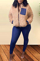 Winter Spliced Plush Coat Pencil Pants Two Pieces Women Sets FM6175