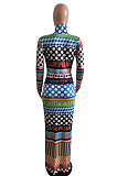 Long Dress Positioning Printing Extra-Long Sleeve Round Neck Long Dress AFY678