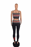 Sexy Striped Sleeveless Cold Shoulder Spliced Tank Top Long Pants Sets OH3556