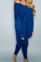 Pure Color Slotted V Neck Long Sleeve Long Pants Sets OH3779-1