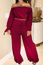 Printing Long Sleeve Knot Wide Leg Pants Two-Piece OH8002