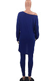 Pure Color Slotted V Neck Long Sleeve Long Pants Sets OH3779-1