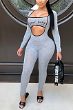 Night Out Sexy Polyester Letter Long Sleeve Bodycon Jumpsuit MMG1018