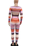 Fashion Womenswear Rib Color Long Sleeve Casual Sets WA7106