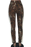 Personality Burnt Flower Leopard Printing Tassel Jeans LY5091