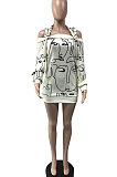 Autumn Winter Sexy Printing Off Shoulder Short Skirt ATE5112