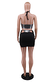 Sexy Sleeveless Self Belted Tank Top Above Knee / Short Skirt Sets CCY8796