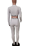 Pure Color Letter Sport Yoga Suit Long Sleeve Zipper Two-Piece ABL6633