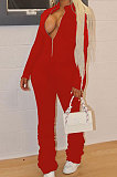 Sport Sexy Cultivate One's Morality Pure Color Zipper Ruffle Jumpsuit ABL6634