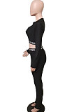 Pure Color Letter Sport Yoga Suit Long Sleeve Zipper Two-Piece ABL6633