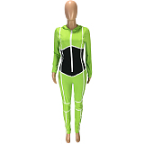 Fashion Casual Pure Color Spliced Brace Zipper Hooded Cultivate One's Morality Sport Jumpsuits SM9125
