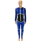 Fashion Casual Pure Color Spliced Brace Zipper Hooded Cultivate One's Morality Sport Jumpsuits SM9125