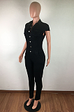 Casual Sexy Simplee Short Sleeve Lapel Neck Bodycon Jumpsuit JLX8904