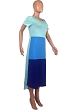 Casual Simplee Short Sleeve Round Neck Spliced Long Dress MOM5042